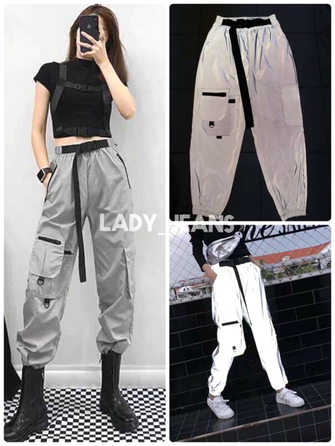 Gang_jeans(โค้ด GANGAPR ลด 45.-)กางเกงรีเฟค สะท้อนแสงกระเป๋าหน้า ผู้หญิง ฟรีไซส์
