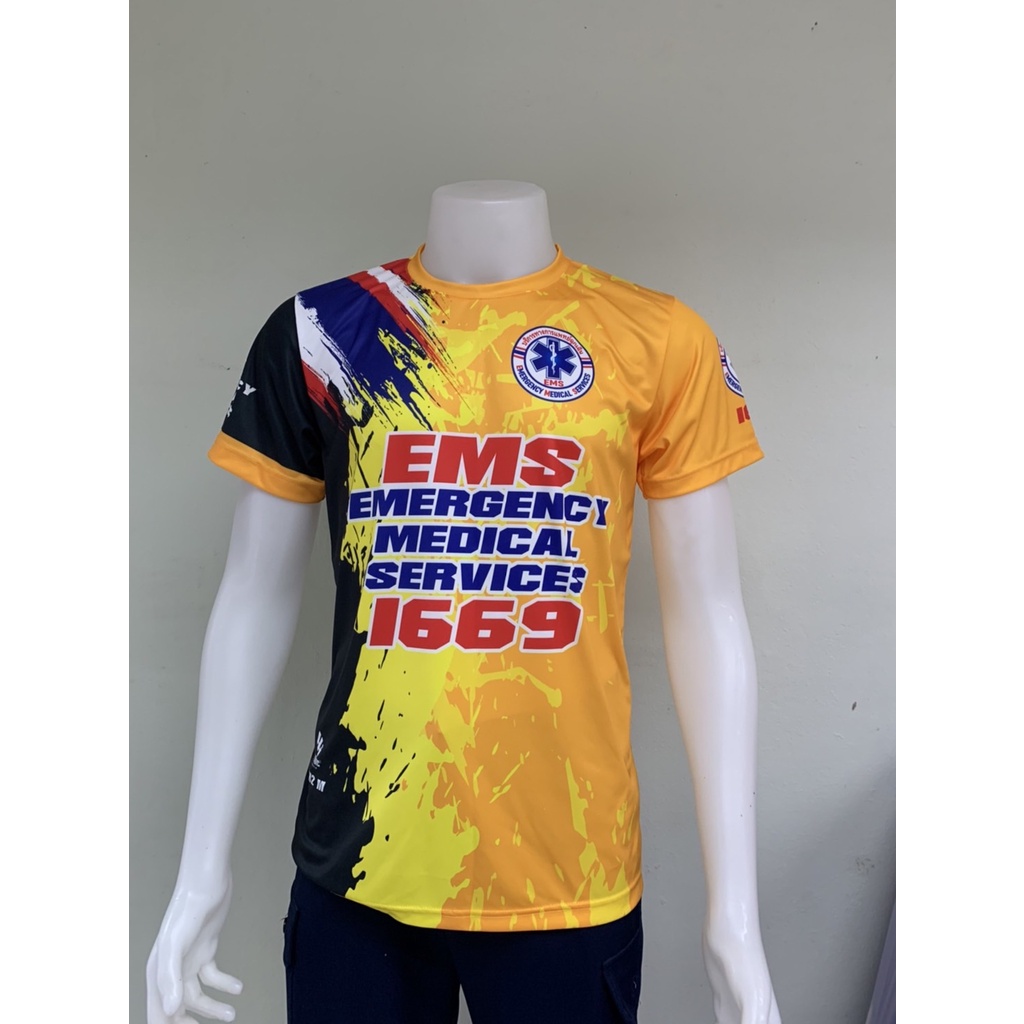 H001 เสื้อพิมพ์ลาย กู้ชีพ สีเหลือง-ดำ