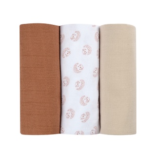 BEABA ผ้าอ้อมอเนกประสงค์ Pack of 3 Muslins Organic Cotton - Hedgehog Brown