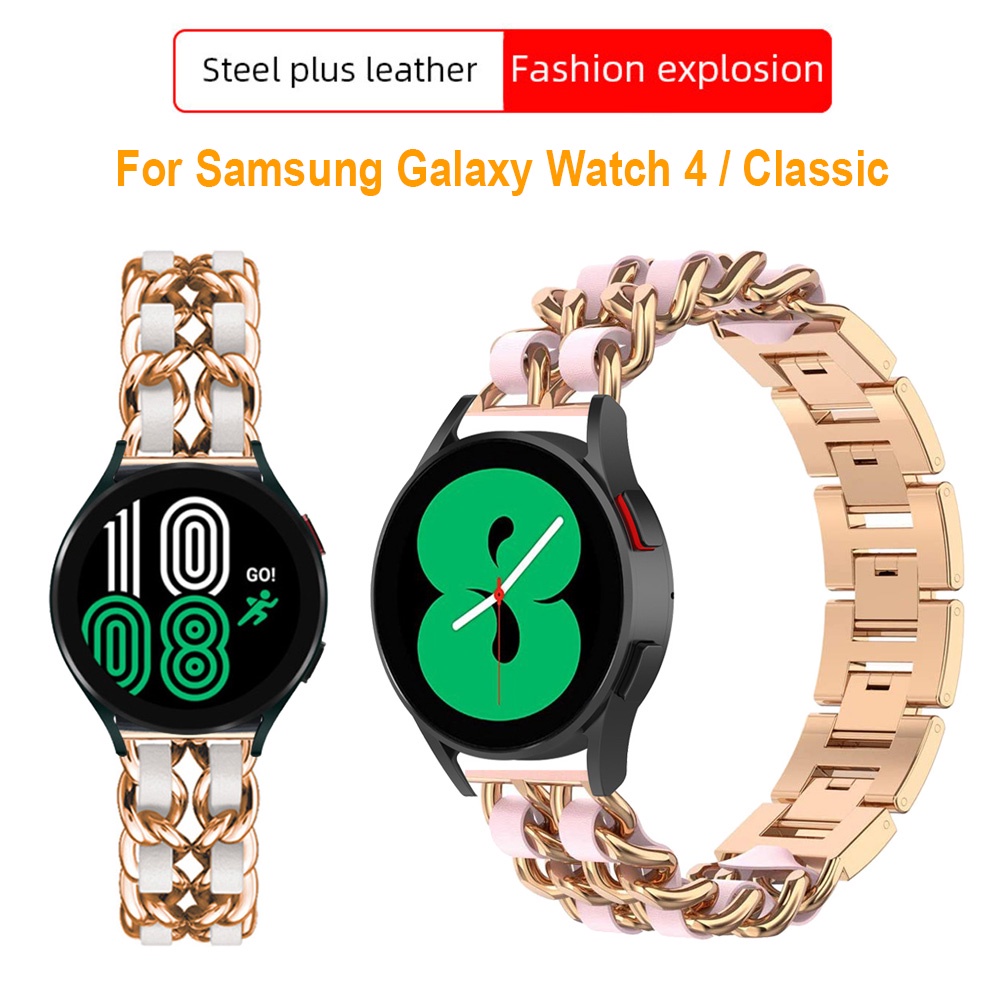 สายนาฬิกาข้อมือ สายหนัง สเตนเลส สําหรับ Galaxy Watch 6 5 Pro 4 44mm 40mm 45mm Classic 42mm 46mm 47mm 43mm