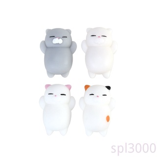 ของเล่นบีบสกุชชี่ตุ๊กตา Mochi Cat ขนาดเล็ก 4 ชิ้นสําหรับเล่นคลายเครียด