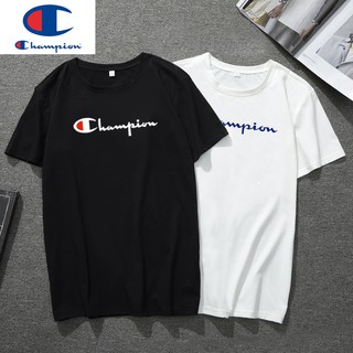 Champion แฟชั่นเสื้อยืดลำลองสำหรับผู้ชายผู้หญิงผ้าฝ้ายแขนสั้นคอกลม