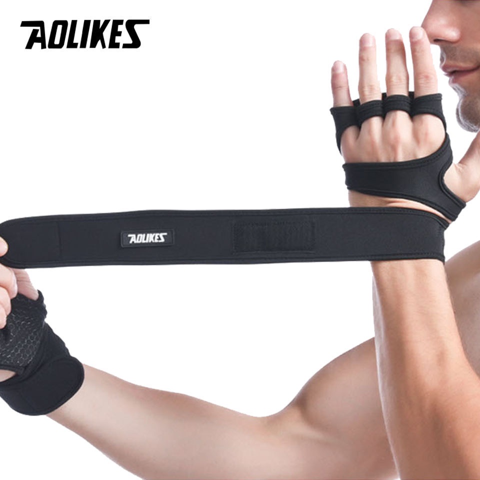 Aolikes 1 คู่ ถุงมือยกน้ําหนัก กันลื่น สายรัดข้อมือ ยิม ดัมเบล บาร์เบล ฟิตเนส เพาะกาย ฝึกอบรม - รูปที่ 5