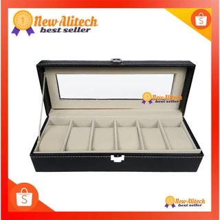 New Alitech กล่องนาฬิกา แบบ6ช่อง watch box - สีดำ 6 ช่อง