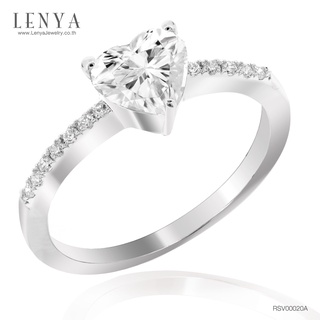 Lenya Jewelry แหวนเพชร DiamondLike รูปหัวใจ เม็ดใหญ่ขนาด 6 มิล ตัวเรือนเงินแท้ 925 ชุบทองคำขาว