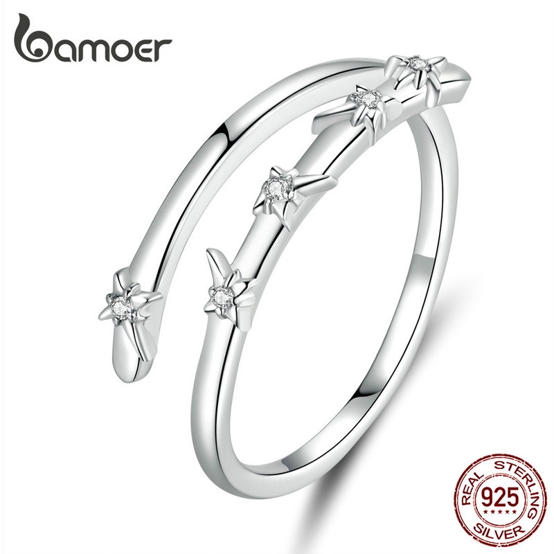 BAMOER 925 Silver Fashion Rings Geometric Star SCR573