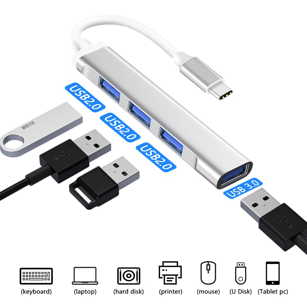 Type C USB Hub ความเร ็ วสูง USB 3.0 4 พอร ์ ต Multi Splitter Adapter OTG สําหรับคอมพิวเตอร ์ แล ็ ปท ็ อป - รูปที่ 2