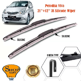 Perodua Viva ที่ปัดน้ําฝน 3 ส่วน Mugen ที่ปัดน้ําฝน ซิลิโคนนุ่ม ไฮบริด ที่ปัดน้ําฝน ไร้กระดูก ที่ปัดน้ําฝนกระจกรถยนต์ 21 นิ้ว + 12 นิ้ว