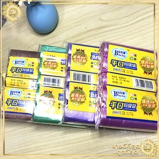ถุงขยะม้วน 1แพ็ค มี5ม้วน 100ใบ ไม่มีกลิ่นฉุน เนื้อเหนียว ไม่สกปรก ฉีกตามเส้นประ ฉีกตามเส้นประ ใช้งานง่าย