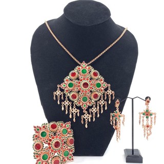 March Jewelry Classic Traditional Thai Set Necklace Earrings Gold Dropping oil ชุดสร้อยไทยน้ำมันหยด