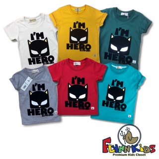 [ Flynn Kids ] เสื้อยืดเด็ก สกรีนกำมะหยี่ ลาย Im Hero 9046A