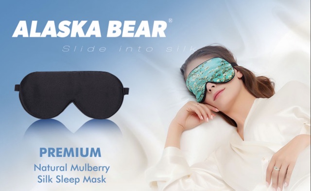 Alaska Bear ผ้าปิดตา 100% Mulberry Silk Sleep Mask/Blindfold, 19 momme 600 thread counts, super smooth (Color Black)