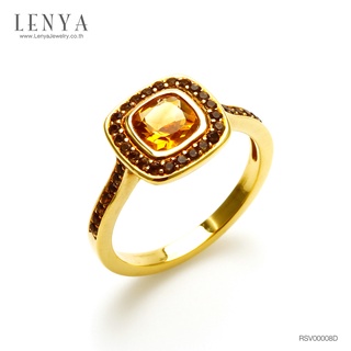 Lenya Jewelry แหวนประดับพลอยซิทริน (Citrine) และพลอยสโมคกี้คอวทซ์ (Smoky Quartz) ตัวเรือนเงินแท้ชุบทองคำแท้