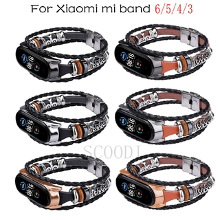 สายรัดข้อมือหนังสําหรับ Xiaomi Mi Band 6 5 Nfc Retro