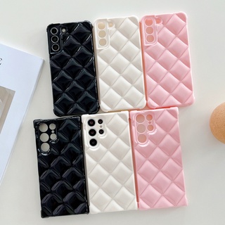 เคส TPU นิ่ม กันกระแทก ลายตาราง 3D สีพื้น สําหรับ Samsung Galaxy S21 S22 Plus Ultra Down