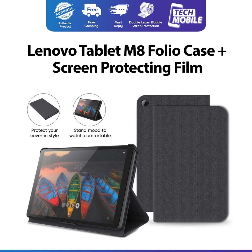 เคส Lenovo Tab M8 Folio สีดํา + ฟิล์มกันรอยฟิล์ม