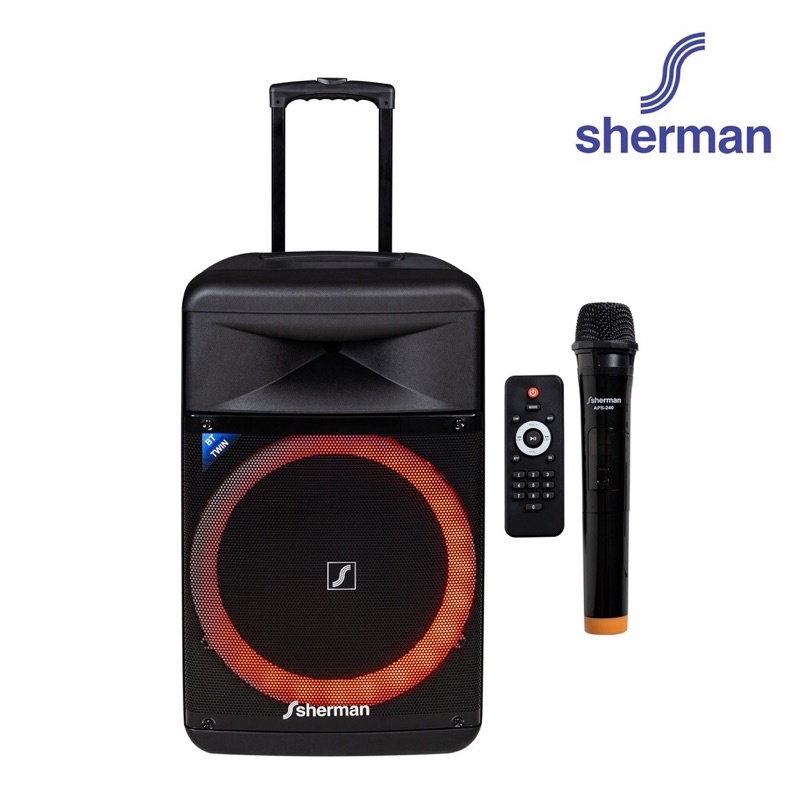 Sherman APS240 Blutooth ลำโพงล้อลาก พร้อมไมค์ ขนาด 15 นิ้ว กำลังขับ 100W