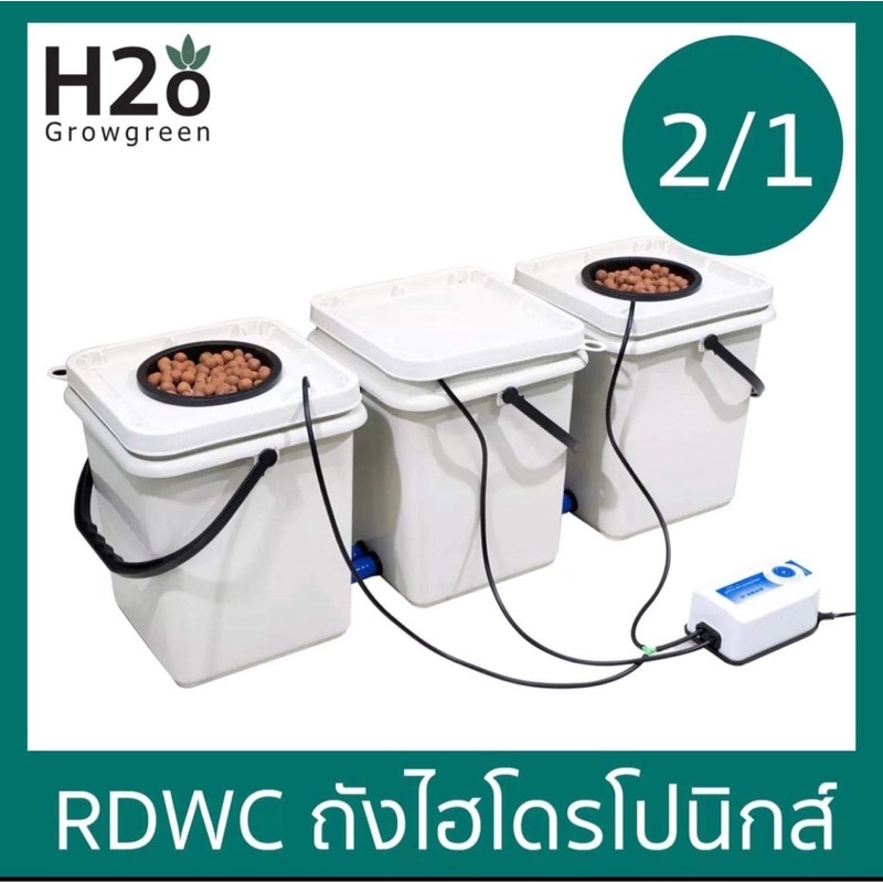 ชุดถังปลูกไฮโดรโปรนิกชุด2/1ระบบRDWCระบบนำ้วนแบบปลูกได้2ถัง