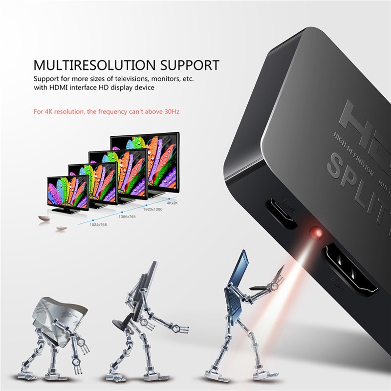 สวิตช์แยก HDMI 1 in 2 4k Splitter4K HDMI Full HD 1080p 1X2 Split 1 in 2 Out