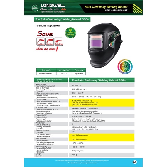 🔥รุ่นใหม่V3 ส่งด่วน🔥 หน้ากากเชื่อม Longwell 350S MG หน้ากากเชื่อมปรับแสงอัตโนมัติ หน้ากากเชื่อมออโต้ ประกันศูนย์ 6 เดือน - รูปที่ 2