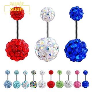 Subei จิวเจาะร่างกาย สะดือ สเตนเลส คริสตัลบอลคู่ 8/10 มม. หล…