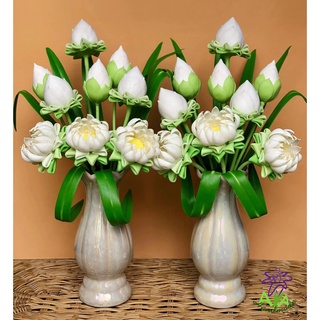 แจกันดอกบัว 9 ดอก ขนาดเท่าบัวจริง ดอกไม้ ดอกบัว งานดินปั้น (47-48 cm.) ราคาต่อคู่