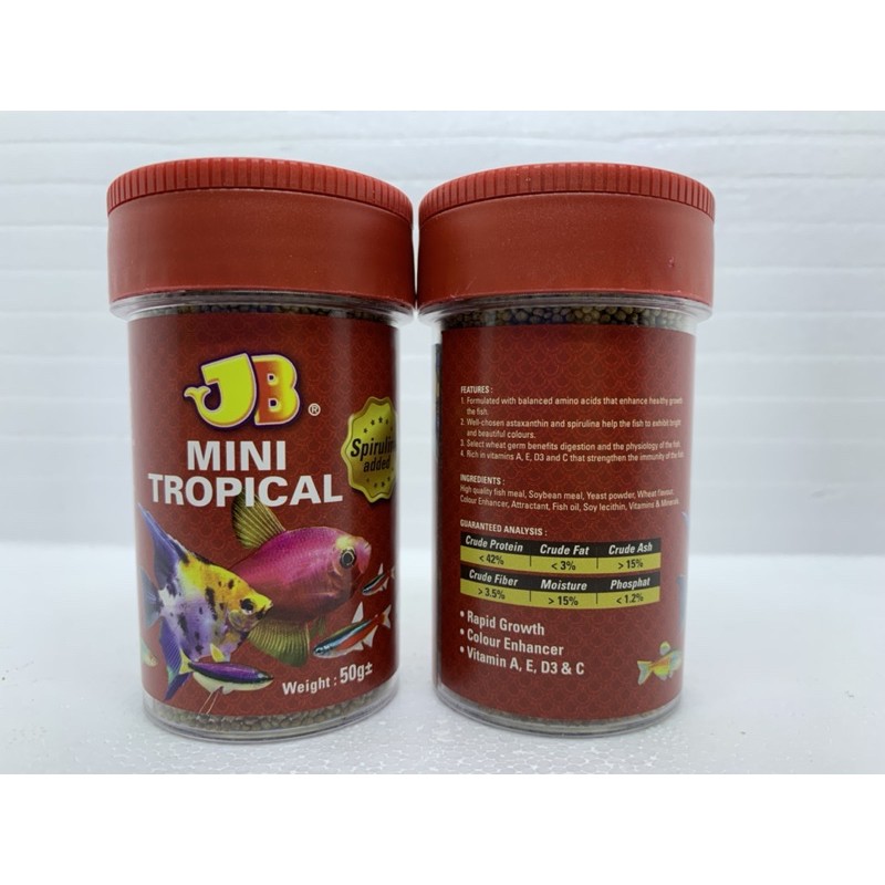 JB MINI TROPICAL SPIRULINA 50G อาหารปลาลอยน้ําระดับพรีเมียม | มาคนะ อิคาน