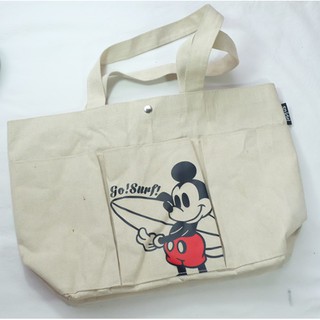 Mickey Mouse Tote Bag กว้าง 13 นิ้ว ยาว 16 นิ้ว สีครีม มือสอง ของแท้