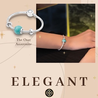 CHEEVITWUFU Silver Bracelet with Amazonite Charm and Stoppers สร้อยข้อมือเงิน พร้อมชาร์มหินอเมซอนไนท์ และสต็อปเปอร์