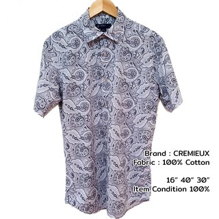 เชิ้ตวินเทจ CREMIEUX  รอบอก40นิ้ว สีขาว ผ้าCotton เชิ้ตแขนสั้นมือสอง ฮาวายวินเทจ Hawaii Shirt มือสอง สภาพดีมาก