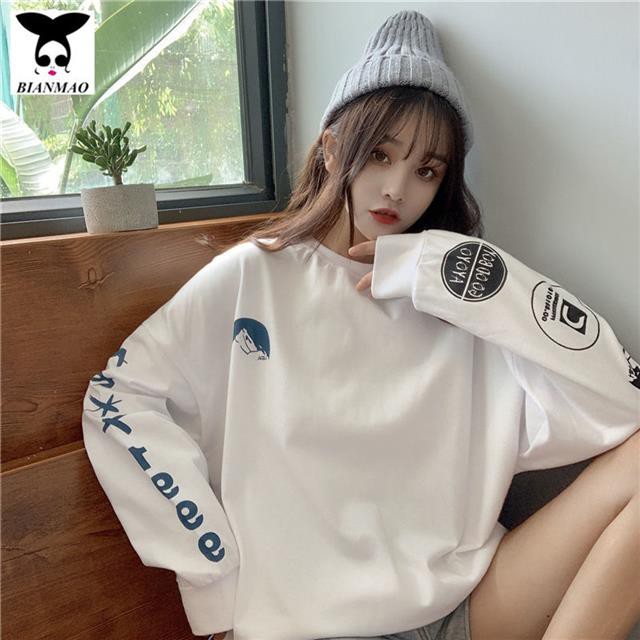 Cotton 2020 new autumn thin section hoodless sweater women's trendy ins Korean version of loose BF l