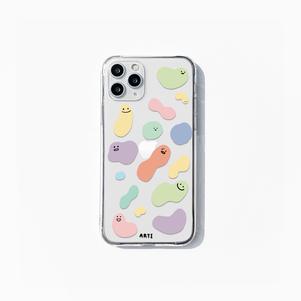 【 Korean Phone Case For Compatible for iPhone, Samsung 】 'Worms Party' Artisquare Clear Jelly Hard Bumper Protective Hand Made Unique Galaxy 13 8 xs xr 11pro 11 12 12pro mini Korea Made