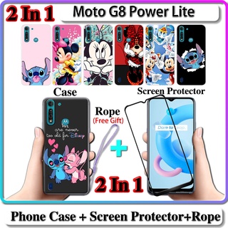 2 IN 1 เคส Moto G8 Power Lite พร้อมกระจกนิรภัยกันรอยหน้าจอโค้งเซรามิก Stich และ Minnie