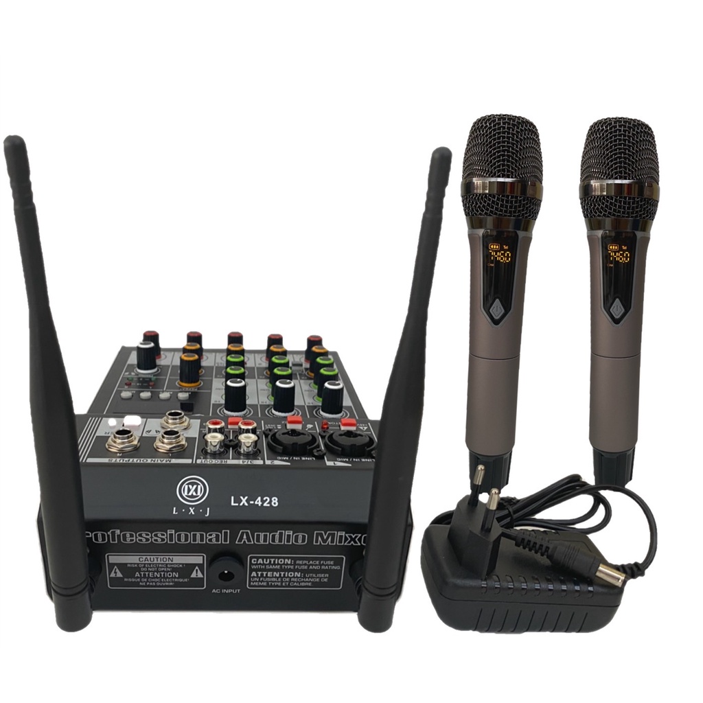 LXJ LX-428 มิกซ์+ไมค์ลอย คอนโซลเครื่องผสมสัญญาณเสียง ช่องพร้อมเสียงไมโครโฟนไร้สายผสมกับมิกเซอร์ Bluetooth USB มี2ระบบAC2