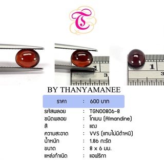 พลอยโกเมนหลังเบี้ย Almandine ขนาด 8x6 มม. พลอยแท้ มีใบรับรอง