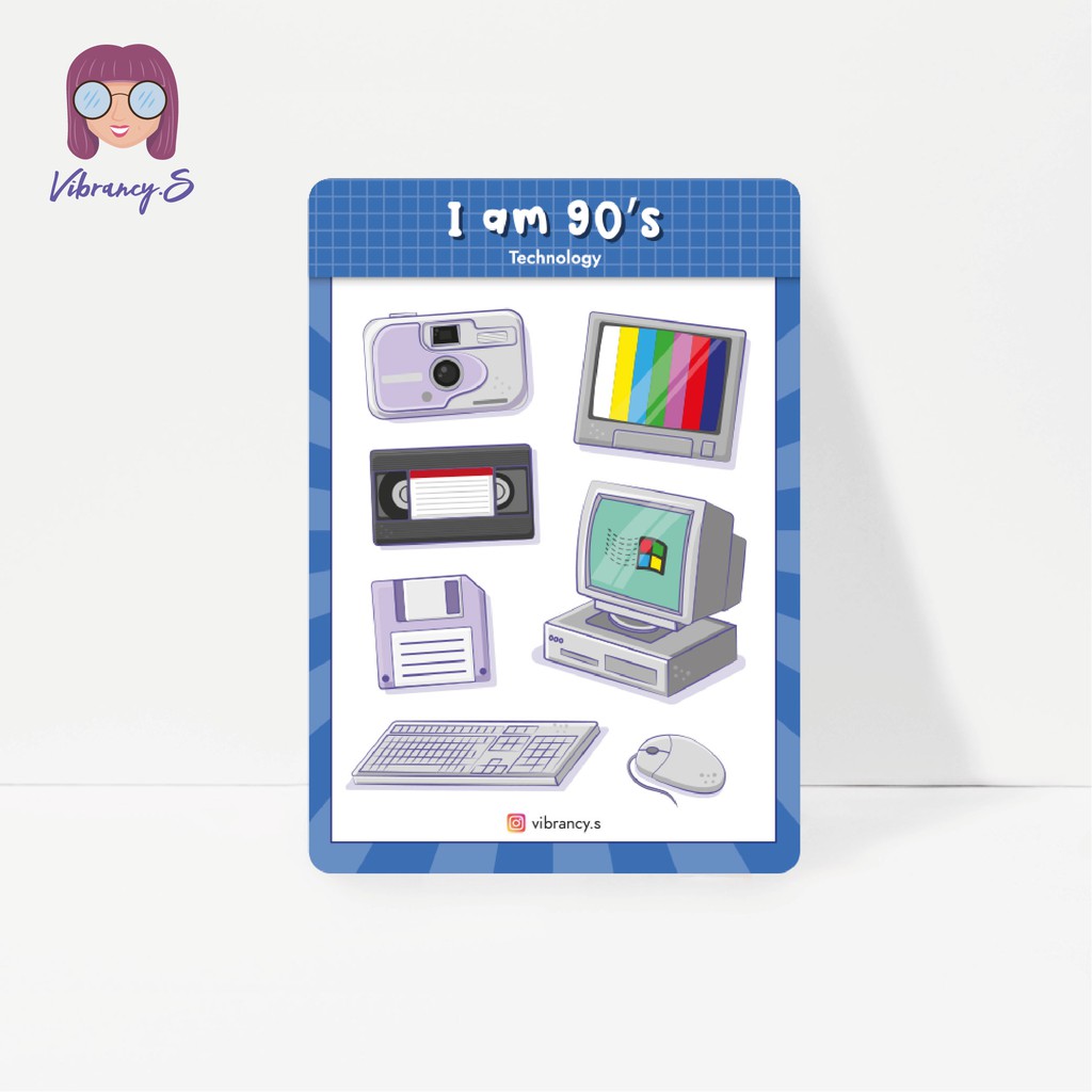 VIBRANCY.S I am 90s Sticker Sheet - Technology Journal Sticker / A6 (105 x 148mm) / กันน้ํา