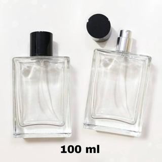 ขวดน้ำหอมสเปรย์ square flat ฝาดำกลม (ขวดเปล่า) 100 ml