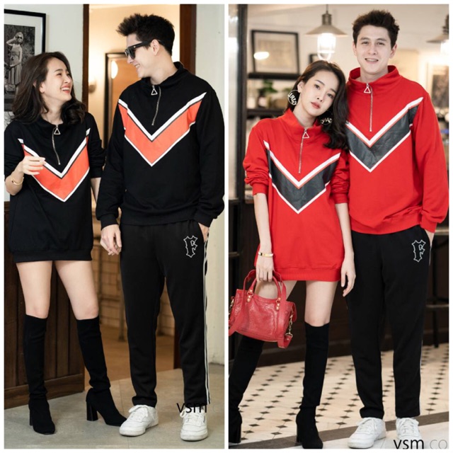 ชุดคู่ VSM เสื้อกันหนาว สกรีน V หน้า ซิปคอ