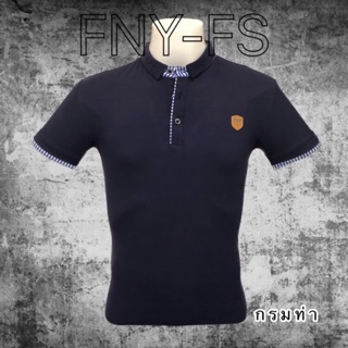 FNY-FS T-shirt คอปกโปโล แต่งลายสก๊อตกุ๊นแขน รุ่น6836