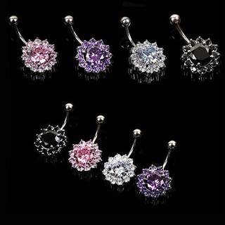 SKYSTAR_Womens Crystal Rhinestone Flower Navel Belly Button Ring Bar Body Piercing