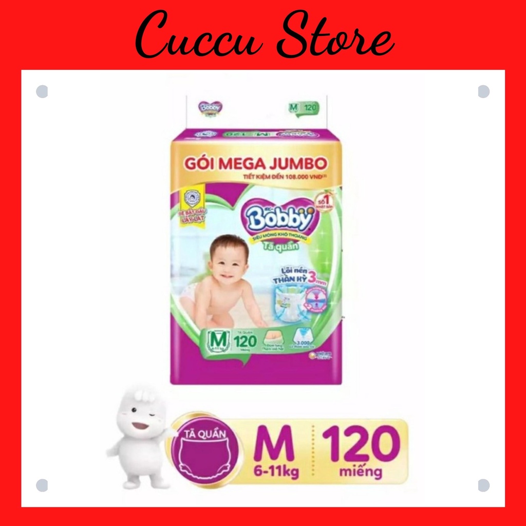 ผ้าอ้อม/ผ้าอ้อมบ๊อบบี้เบาะรองหลังแบบแห้ง Mega Jumbo M120/L104/XL92/XXL84 ชิ้น