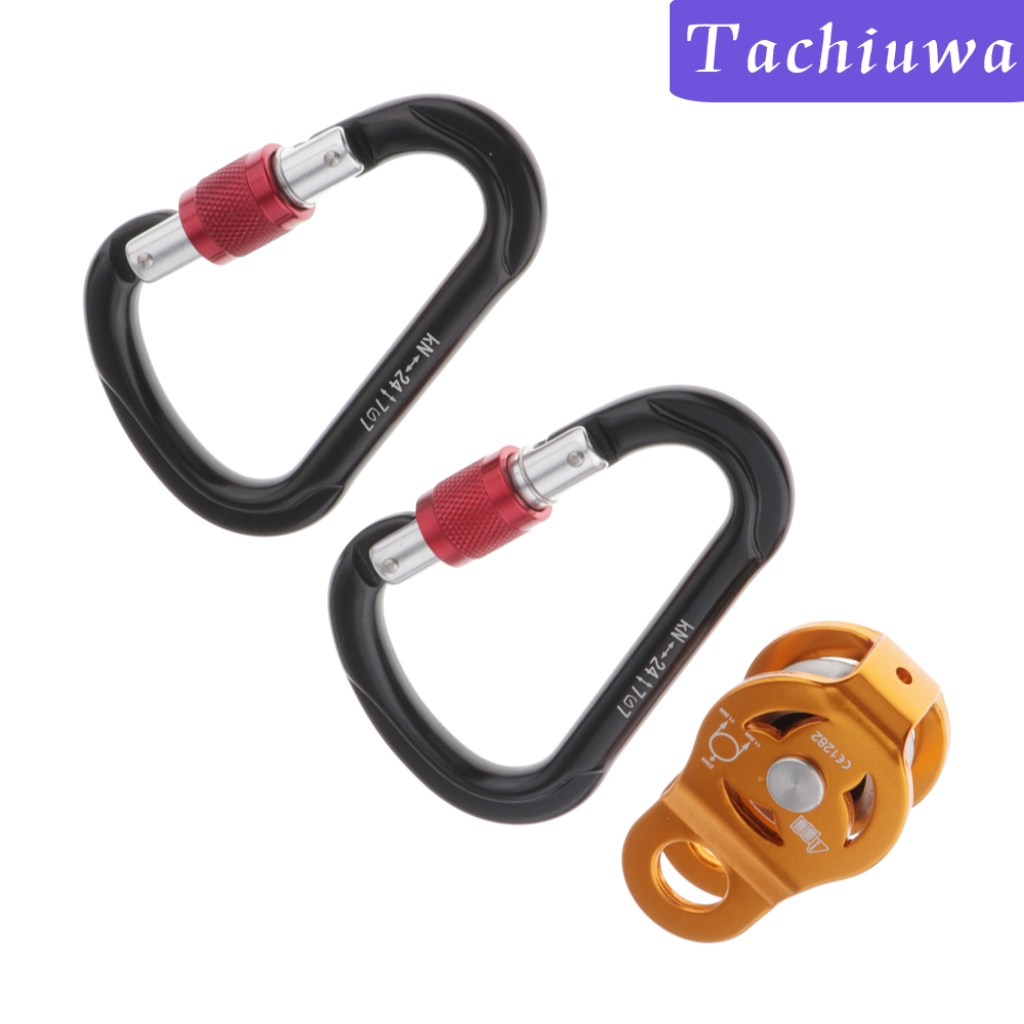 [TACHIUWA] 23KN Fixed Speed Single Rope Pulley + Locking Carabiner Clip for Climbing, Caving