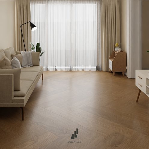 Double Living SPC Vinyl Flooring กระเบื้องไวนิล SPC ลายไม้คลิกล๊อค ความหนา 5.5 มม.ลายก้างปลา ขนาด 125*600 มม.