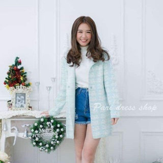 เสื้อโค้ทสีฟ้า ตัวยาว​ทรงโอเวอร์​