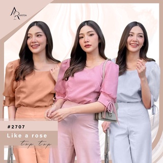 ARINDA Like a rose Top 2707 : เสื้อคอเหลี่ยม แขนผ้าออแกนดี้ ดีเทลโบว์เล็กๆที่ปลายแขน Cute สุดอะไรสุดด