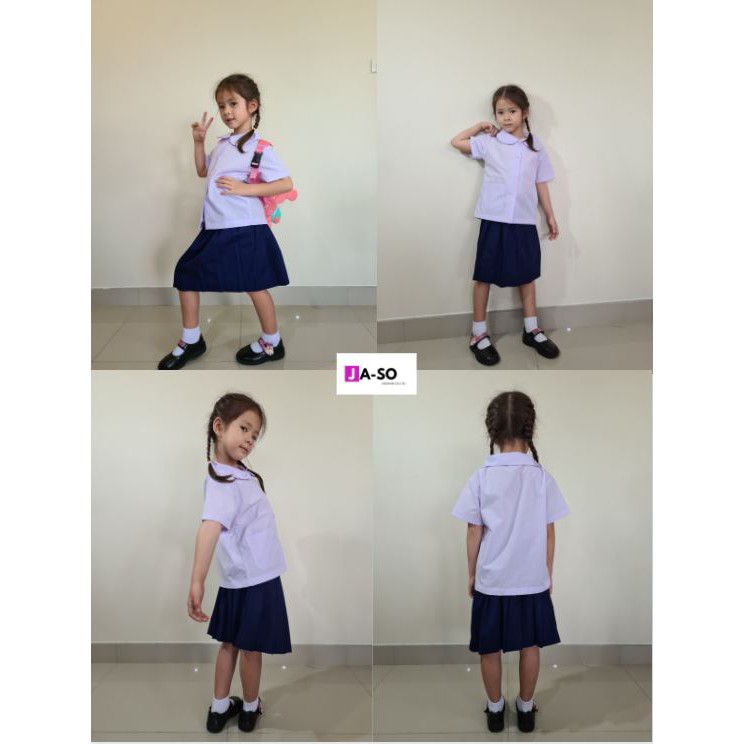 เสื้อประถมหญิง นักเรียน เสื้อนักเรียนประถม คอบัว สีขาว ทรงสวย ถูกระเบียบ (เสื้ออย่างเดียว)