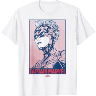 ROUND คอลูกเรือเสื้อยืด ผ้าฝ้าย พิมพ์ลายกราฟฟิค Capn Marvel Portrait Red Dot Build Up สําหรับผู้ชาย-4XL