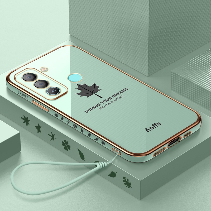 รูปแบบใบเมเปิ้ลปลอก Tecno Pop 5 LTE BD4 BD4i BD4a ออกแบบใหม่สแควร์รูปร่างเคสโทรศัพท์นุ่มชุบกรณีปก