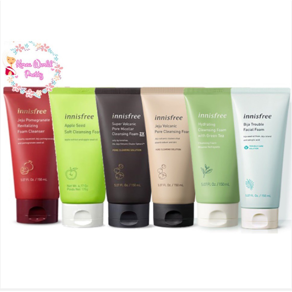 Innisfree Foam รวมสุดยอดโฟมล้างหน้า Innisfree Green Tea/Bija /Apple seed /Jeju volcanic pore และSupe