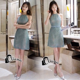 Sapphire Green Girly Dress มินิเดรส ทรงสวย ตัวชุดตกแต่งด้วยการเย็บ ลายผ้ามุ้ง 3 D